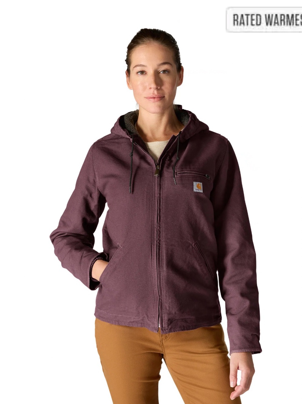 Carhartt Brown Hooded Work Coat with Sherpa Lining